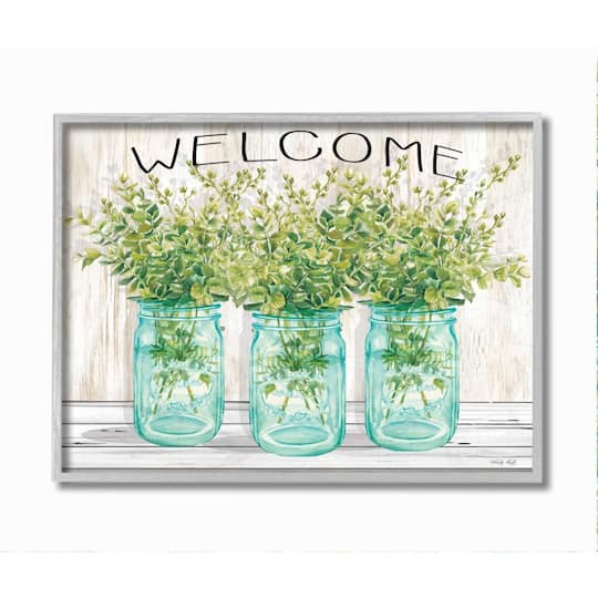 Stupell Industries Country Greenery Welcome Print with Frame Wall Accent
